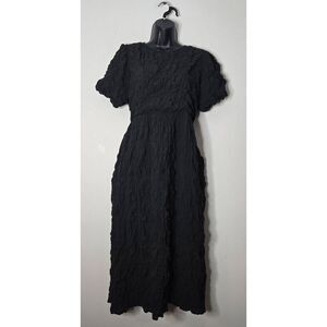 All:Row Roland Shirred Dress Size Medium Black Pockets
